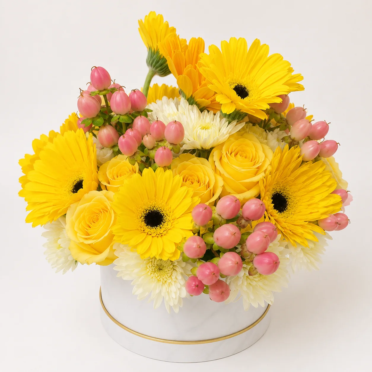 Box Gerberas Hypericum - arreglo floral con gerberas y hypericum